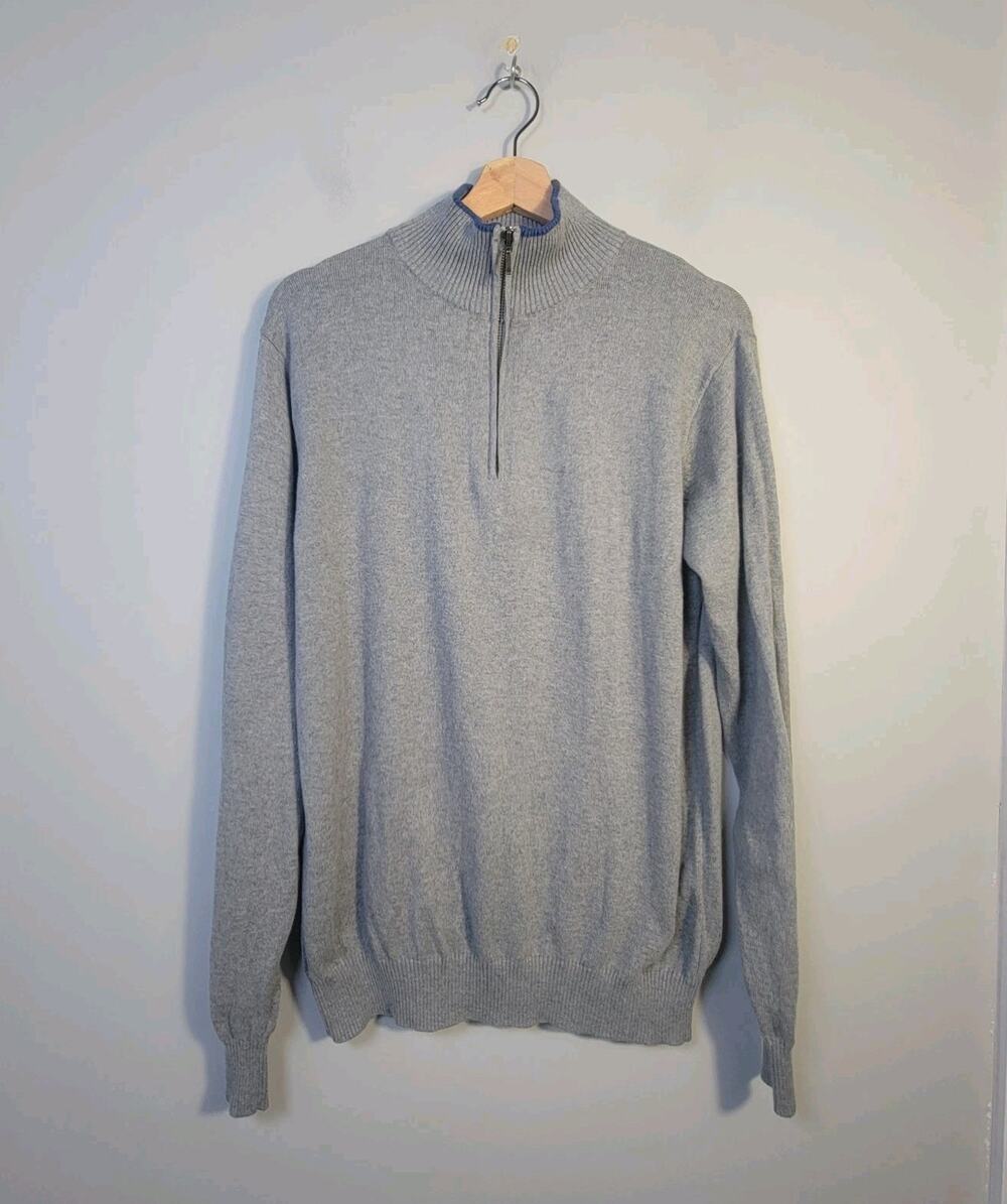 Woolovers Mens M 1/4 Cotton Cashmere Pullover Sweater Gray